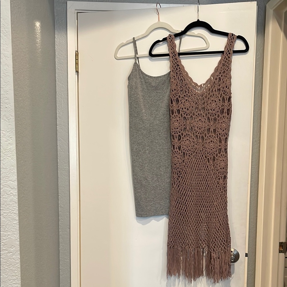 Crochet Fringe Dress with Gray Slip